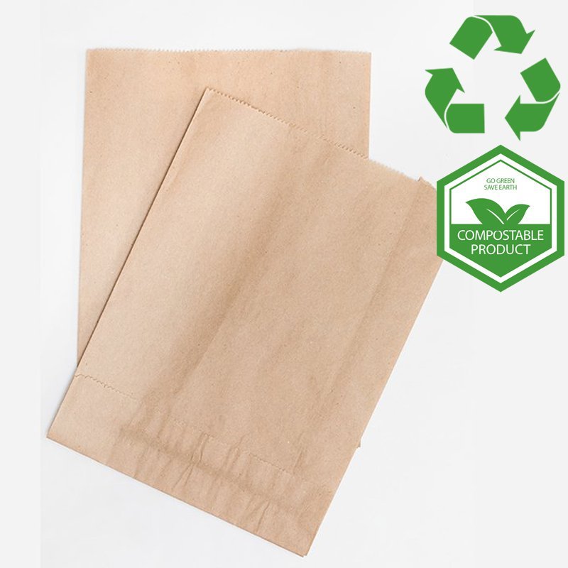 Brown Flat Takeaway Paper Bags Strung
