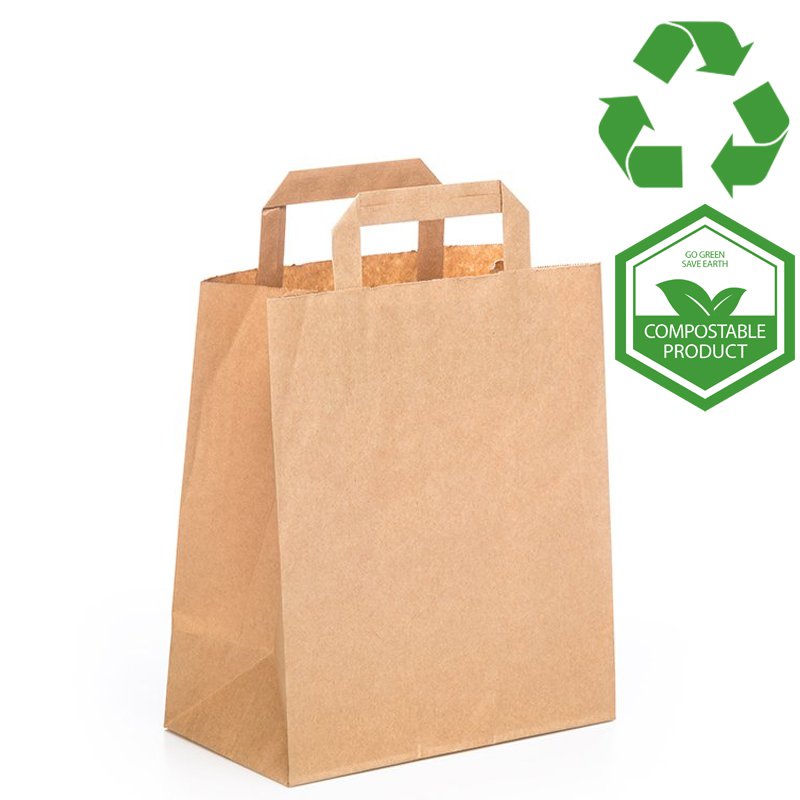 Medium SOS Kraft Flat Handle Paper Bags