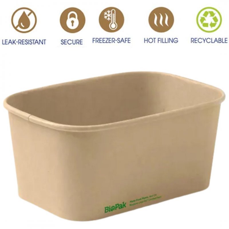 Kraft Rectangular Bowl 1000ml PLA Lined