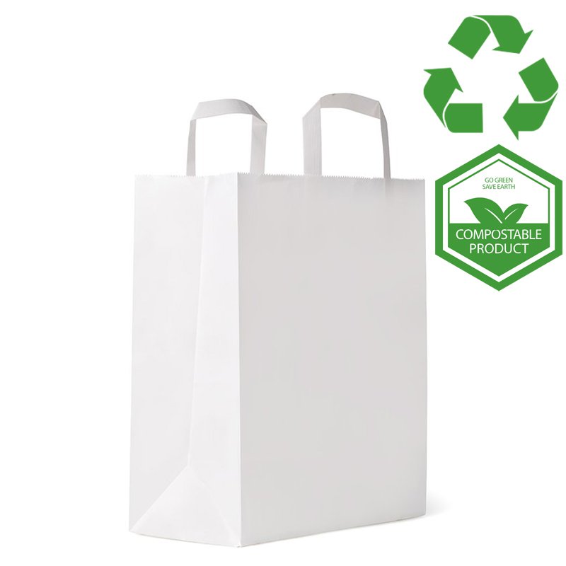 Medium White Flat Handle Paper Bags
